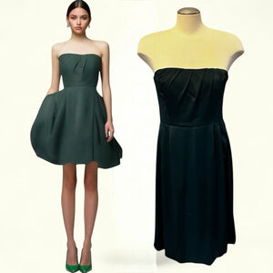 Banana Republic Evening Dress Semi-Sweetheart Neck Bubble Hem Dark Green 10